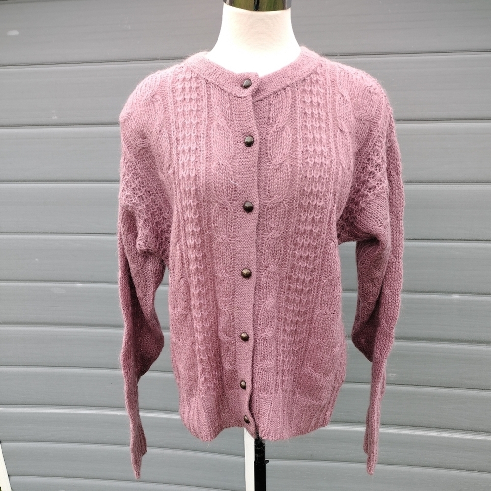 Vintage Forenza Button Up Cable Knit Cardigan in Mauve Color Medium